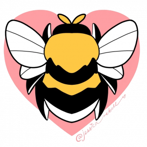 Bee on pink heart background